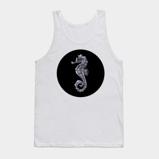 Silver Seahorse on Black Tank Top